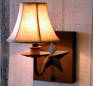Star Wall Sconce (w/Shade) Rust Base w/Gold Star and Rust Arm